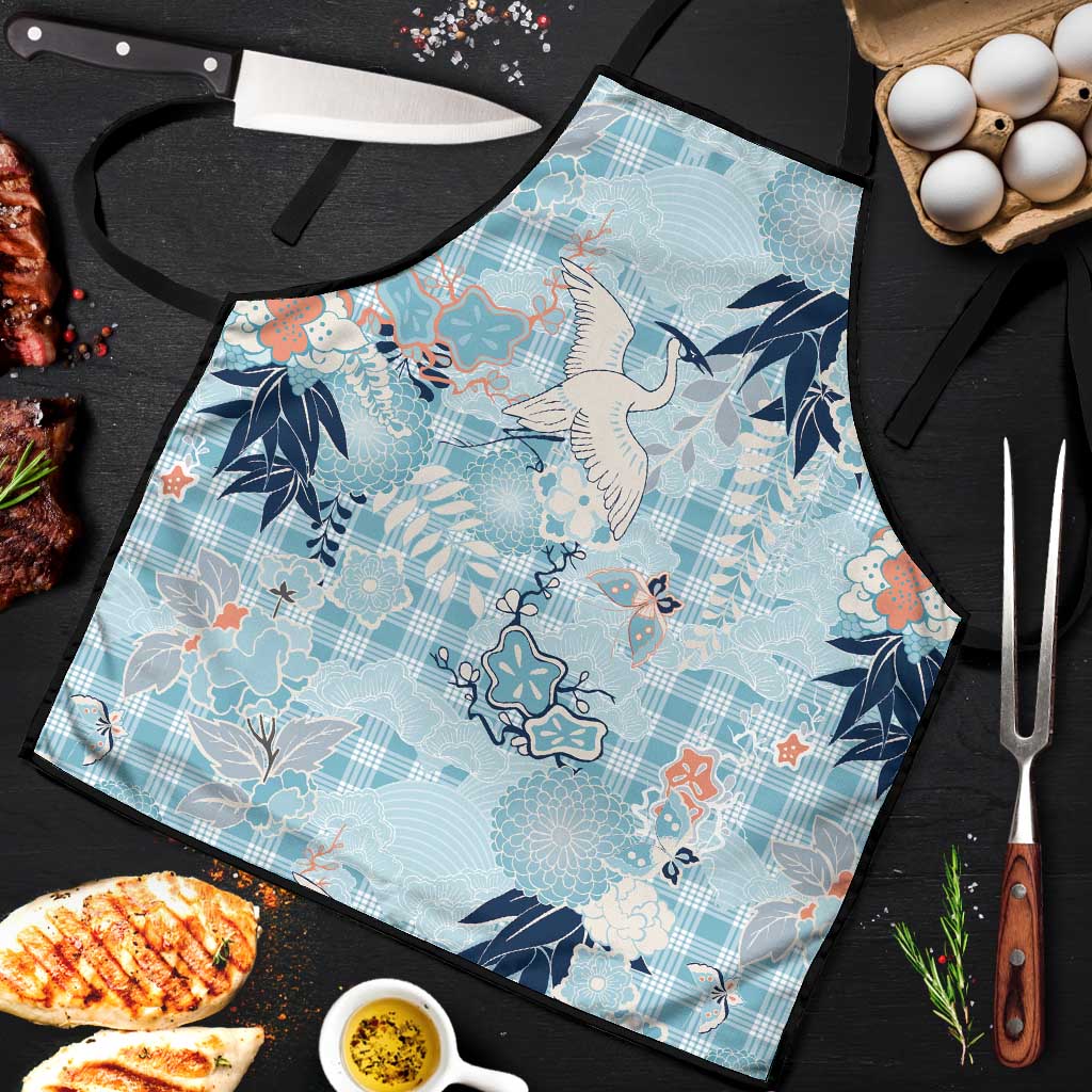 Blue Palaka Crane and Flowers Apron Japan Heritage Spirit LT9 Blue - Polynesian Pride