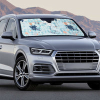 Blue Palaka Crane and Flowers Auto Sun Shade Japan Heritage Spirit - Polynesian Pride