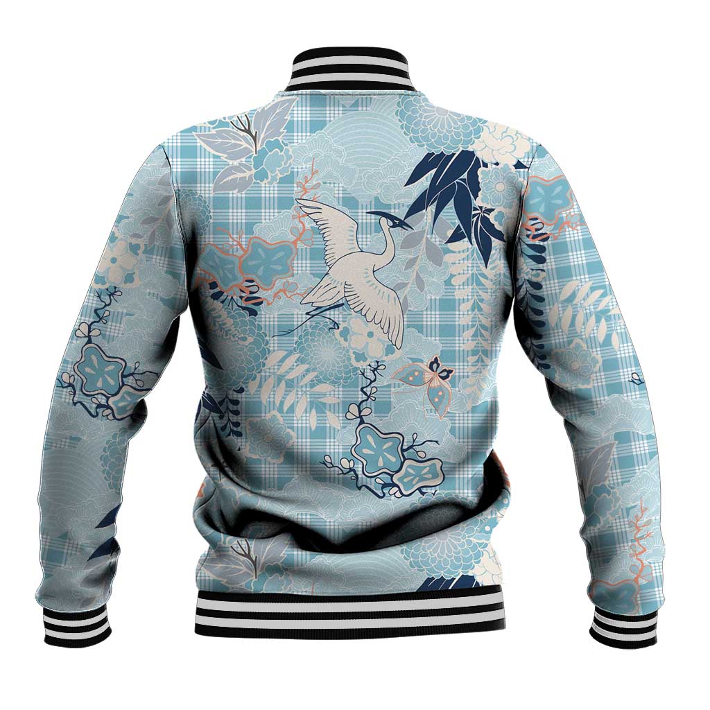 Blue Palaka Crane and Flowers Baseball Jacket Japan Heritage Spirit LT9 - Polynesian Pride