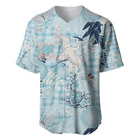 Blue Palaka Crane and Flowers Baseball Jersey Japan Heritage Spirit - Polynesian Pride