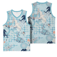 Blue Palaka Crane and Flowers Basketball Jersey Japan Heritage Spirit LT9 - Polynesian Pride