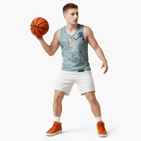 Blue Palaka Crane and Flowers Basketball Jersey Japan Heritage Spirit LT9 - Polynesian Pride