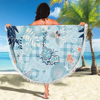 Blue Palaka Crane and Flowers Beach Blanket Japan Heritage Spirit - Polynesian Pride