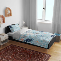 Blue Palaka Crane and Flowers Bedding Set Japan Heritage Spirit - Polynesian Pride