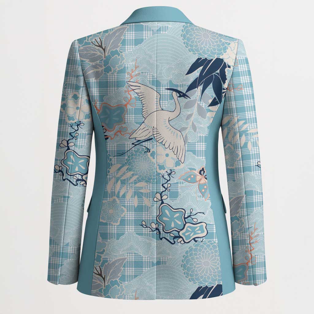 Blue Palaka Crane and Flowers Blazer Japan Heritage Spirit LT9 - Polynesian Pride