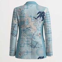 Blue Palaka Crane and Flowers Blazer Japan Heritage Spirit LT9 - Polynesian Pride