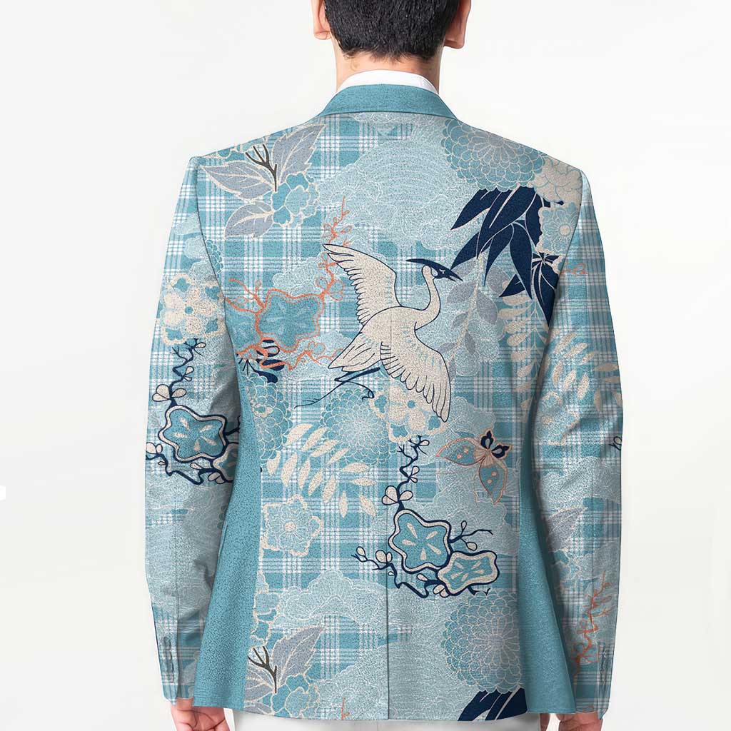 Blue Palaka Crane and Flowers Blazer Japan Heritage Spirit LT9 - Polynesian Pride