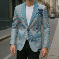 Blue Palaka Crane and Flowers Blazer Japan Heritage Spirit LT9 - Polynesian Pride