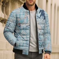 Blue Palaka Crane and Flowers Bomber Puffer Jacket Japan Heritage Spirit LT9 - Polynesian Pride