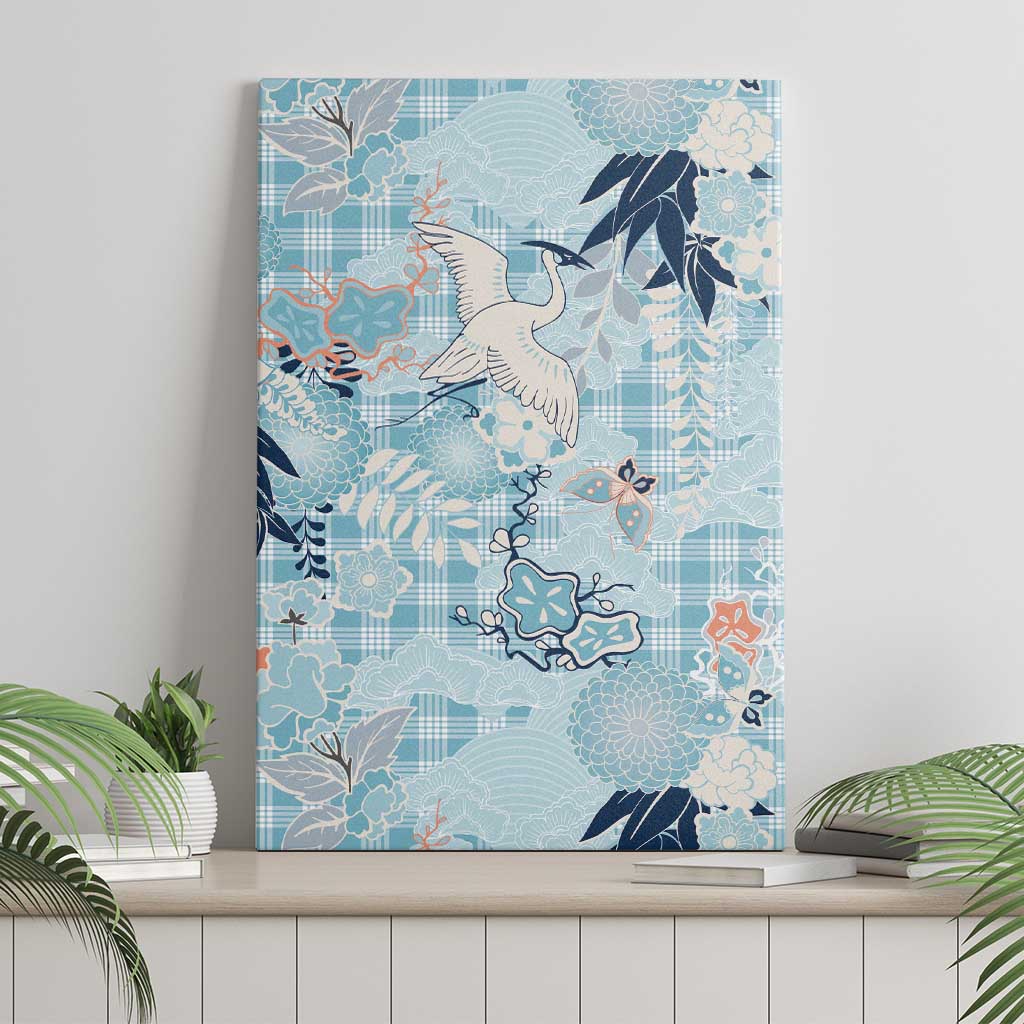 Blue Palaka Crane and Flowers Canvas Wall Art Japan Heritage Spirit LT9 - Polynesian Pride