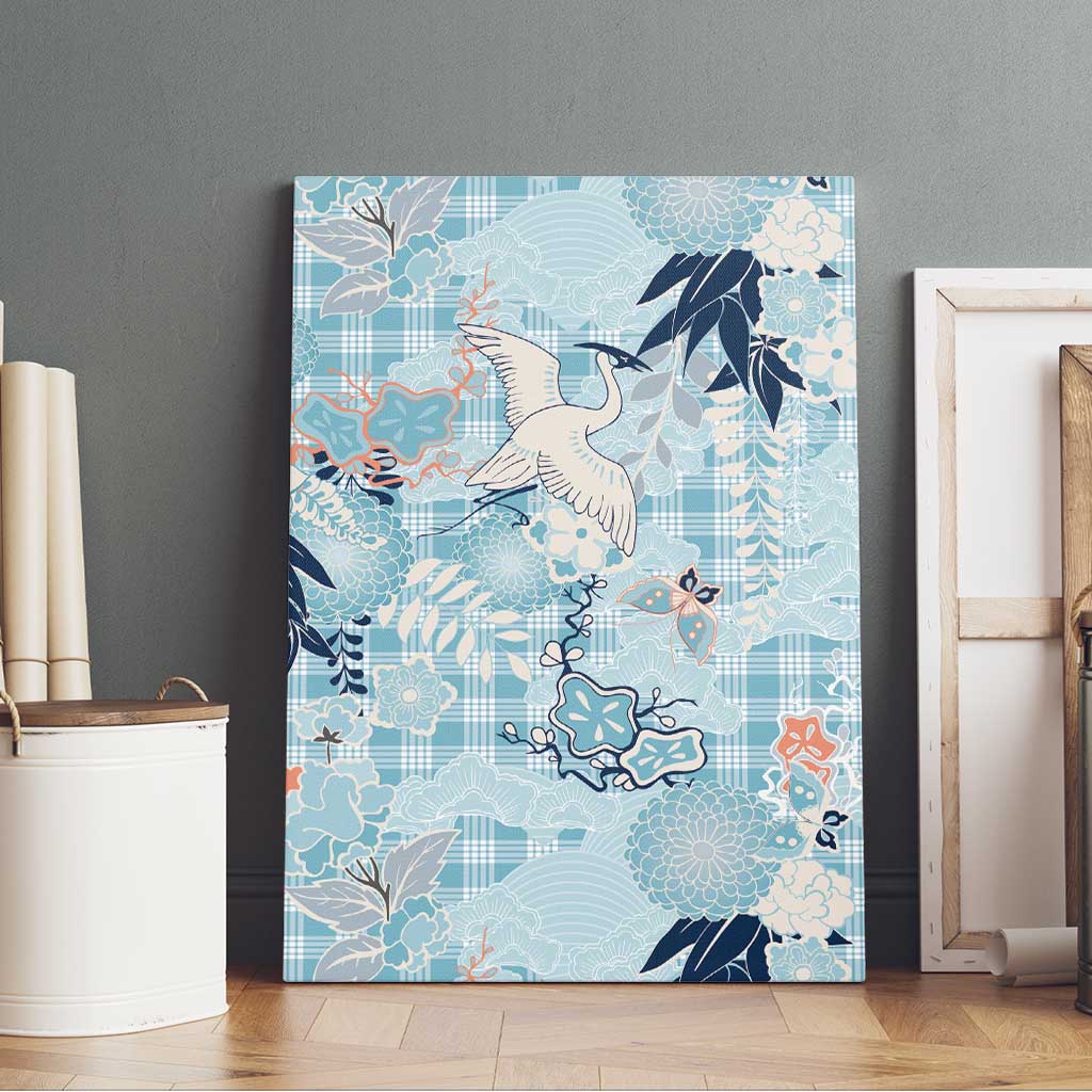 Blue Palaka Crane and Flowers Canvas Wall Art Japan Heritage Spirit LT9 - Polynesian Pride