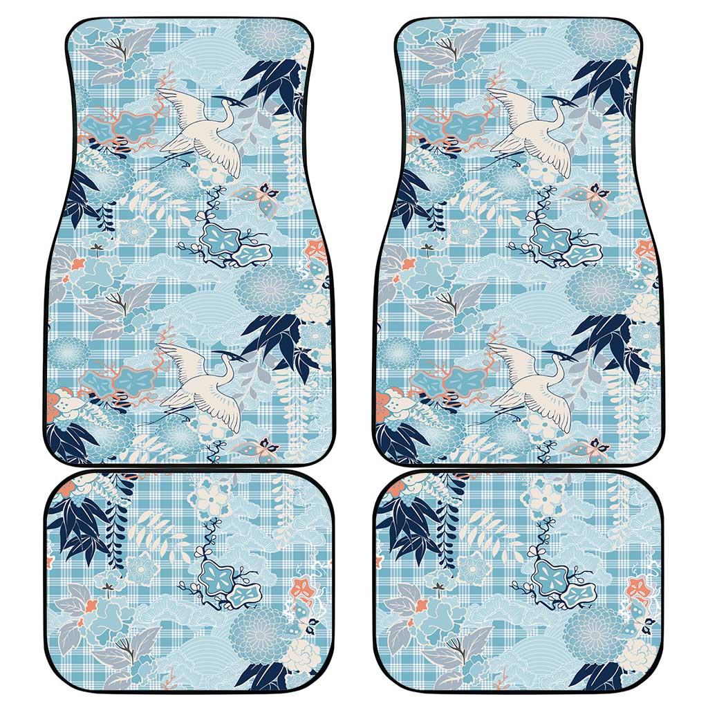 Blue Palaka Crane and Flowers Car Mats Japan Heritage Spirit LT9 - Polynesian Pride