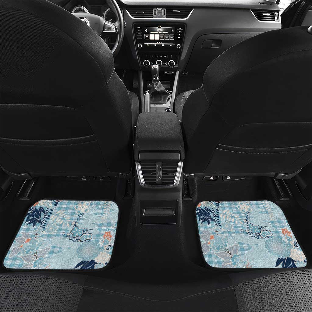 Blue Palaka Crane and Flowers Car Mats Japan Heritage Spirit LT9 Set 2pcs - Back Blue - Polynesian Pride