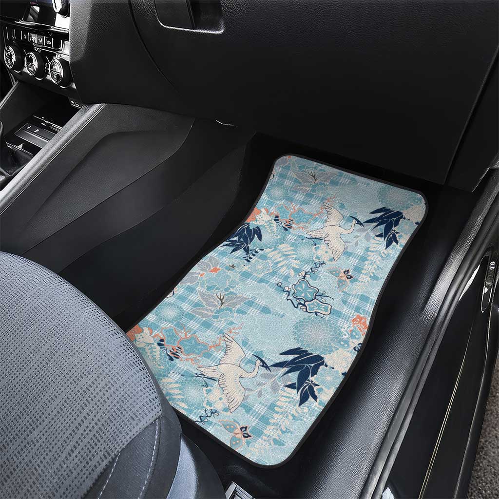 Blue Palaka Crane and Flowers Car Mats Japan Heritage Spirit LT9 - Polynesian Pride