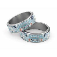Blue Palaka Crane and Flowers Classic Ring Japan Heritage Spirit LT9 Sliver Blue - Polynesian Pride