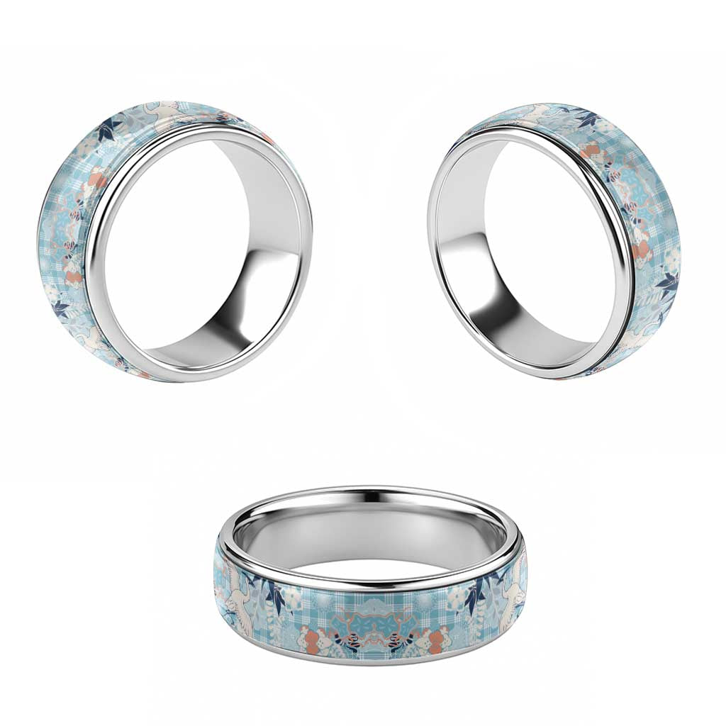 Blue Palaka Crane and Flowers Classic Ring Japan Heritage Spirit LT9 - Polynesian Pride
