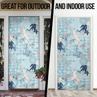 Blue Palaka Crane and Flowers Door Cover Japan Heritage Spirit - Polynesian Pride