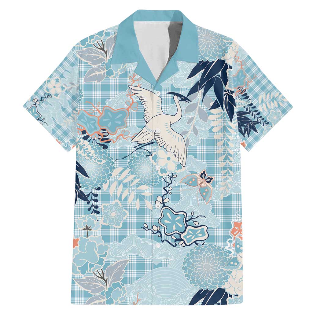 Blue Palaka Crane and Flowers Family Matching Mermaid Dress and Hawaiian Shirt Japan Heritage Spirit - Polynesian Pride