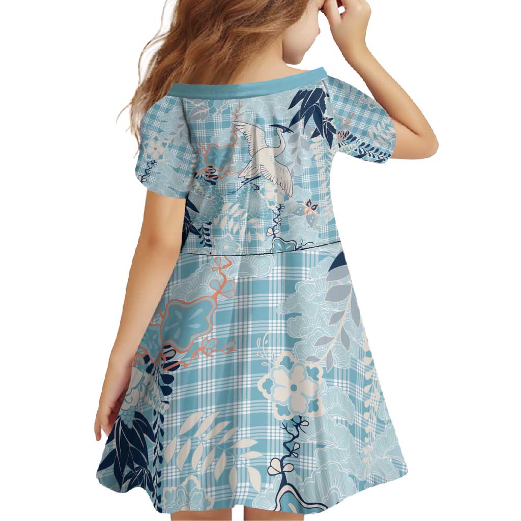 Blue Palaka Crane and Flowers Family Matching Off Shoulder Maxi Dress and Hawaiian Shirt Japan Heritage Spirit - Polynesian Pride