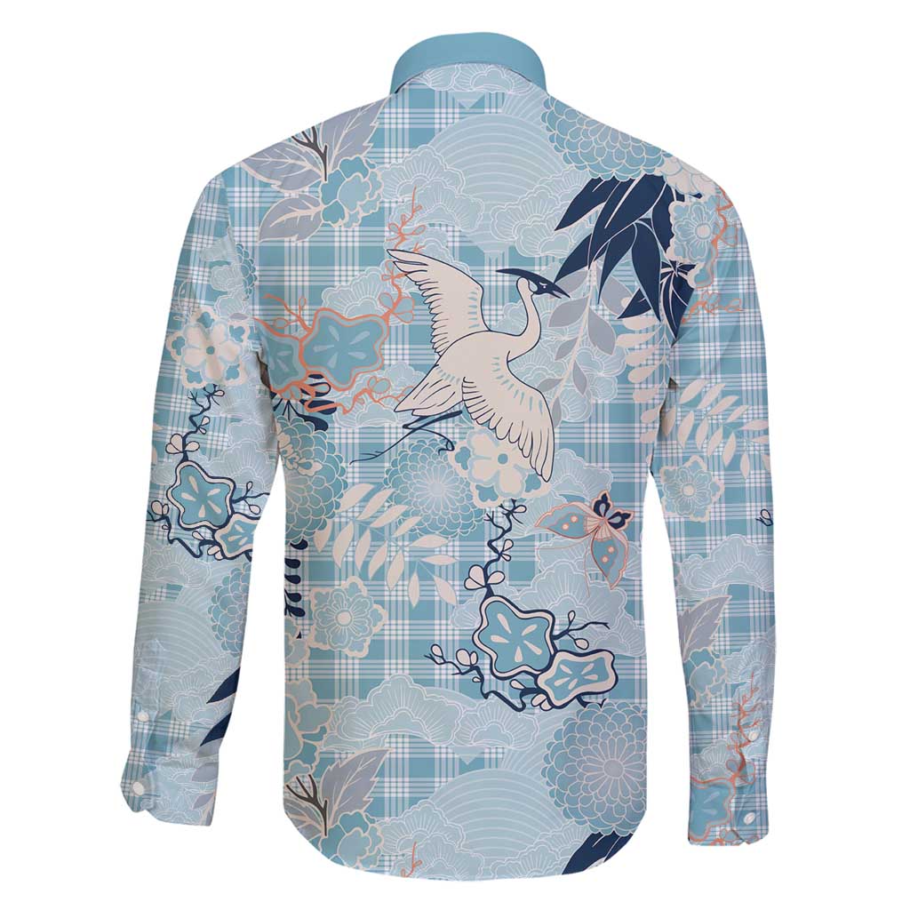 Blue Palaka Crane and Flowers Family Matching Puletasi and Hawaiian Shirt Japan Heritage Spirit - Polynesian Pride
