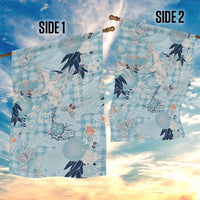 Blue Palaka Crane and Flowers Garden Flag Japan Heritage Spirit - Polynesian Pride