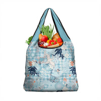 Blue Palaka Crane and Flowers Grocery Bag Japan Heritage Spirit - Polynesian Pride