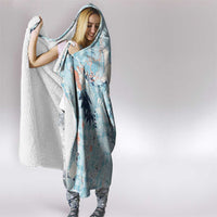 Blue Palaka Crane and Flowers Hooded Blanket Japan Heritage Spirit - Polynesian Pride