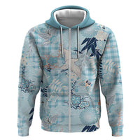 Blue Palaka Crane and Flowers Hoodie Japan Heritage Spirit - Polynesian Pride