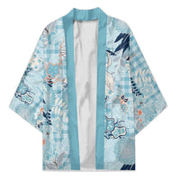 Blue Palaka Crane and Flowers Kimono Japan Heritage Spirit - Polynesian Pride