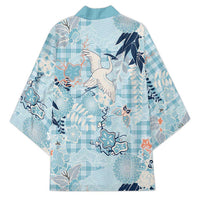 Blue Palaka Crane and Flowers Kimono Japan Heritage Spirit - Polynesian Pride