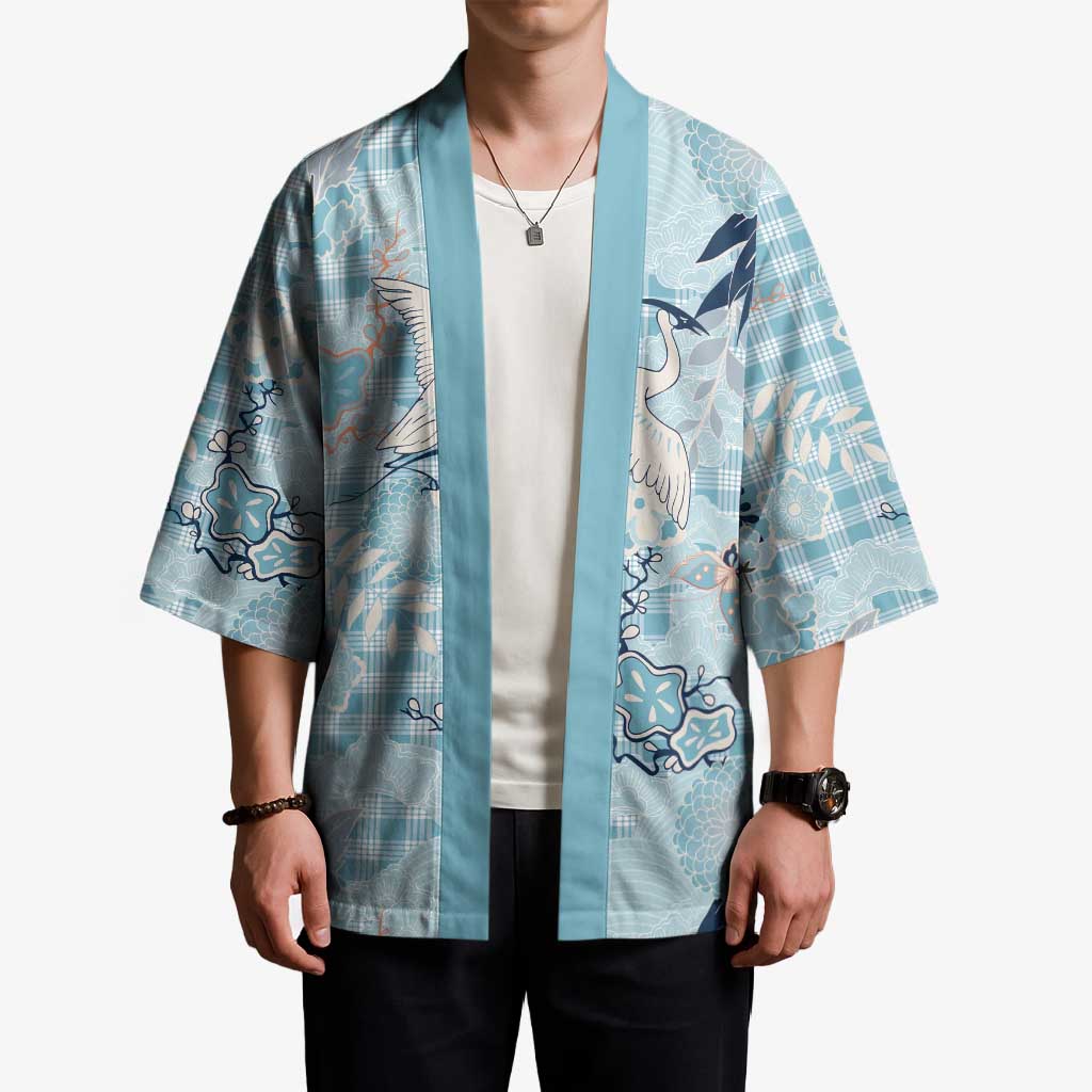 Blue Palaka Crane and Flowers Kimono Japan Heritage Spirit - Polynesian Pride