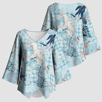 Blue Palaka Crane and Flowers Kimono Sleeve Blouse Japan Heritage Spirit LT9 - Polynesian Pride
