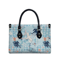 Blue Palaka Crane and Flowers Leather Bag Japan Heritage Spirit - Polynesian Pride