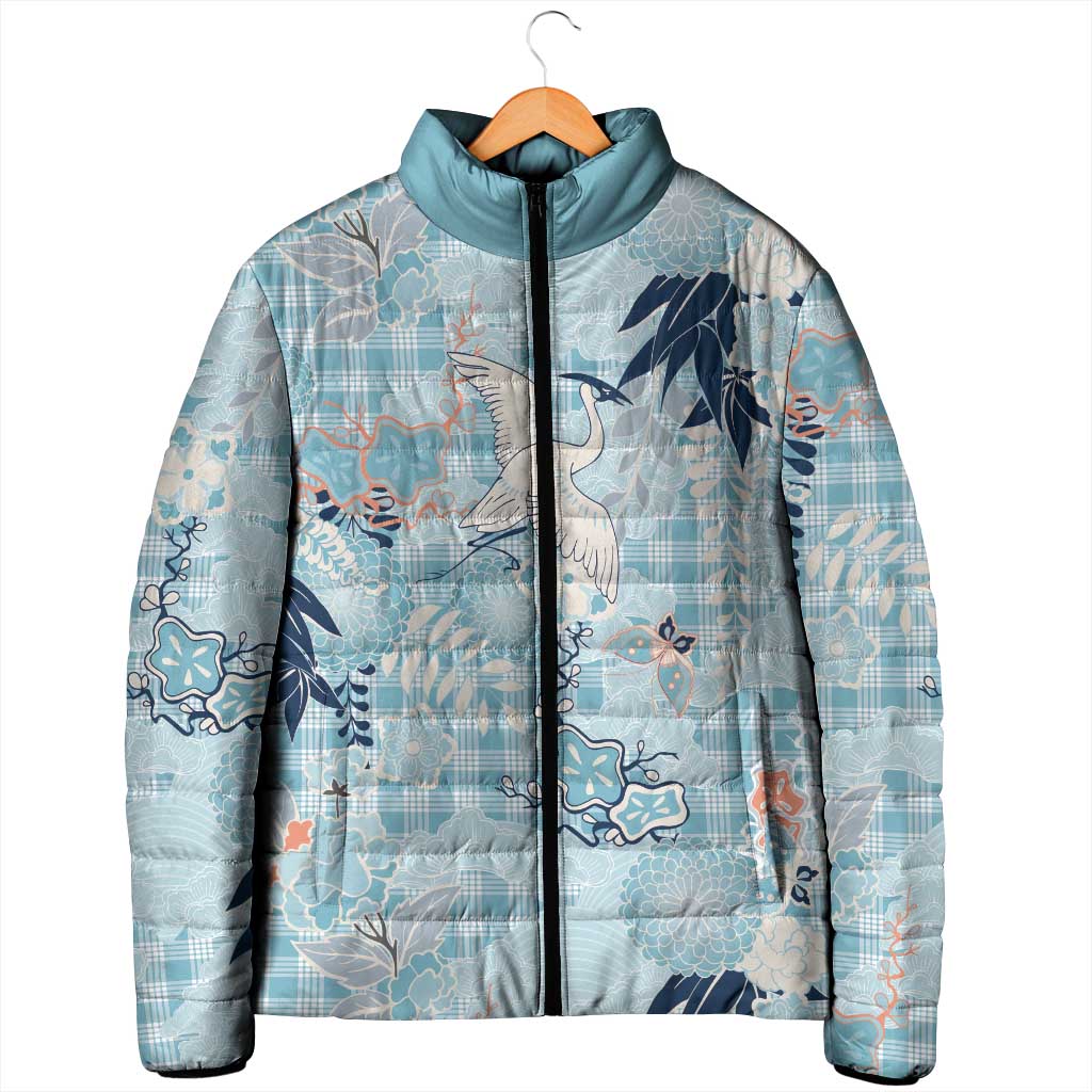 Blue Palaka Crane and Flowers Padded Jacket Japan Heritage Spirit LT9 - Polynesian Pride