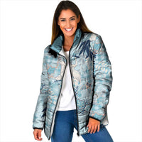Blue Palaka Crane and Flowers Padded Jacket Japan Heritage Spirit LT9 Women Blue - Polynesian Pride