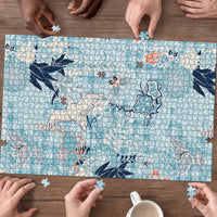 Blue Palaka Crane and Flowers Puzzle Japan Heritage Spirit LT9 - Polynesian Pride