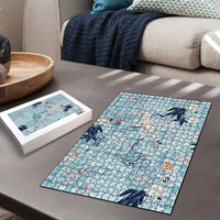Blue Palaka Crane and Flowers Puzzle Japan Heritage Spirit LT9 - Polynesian Pride