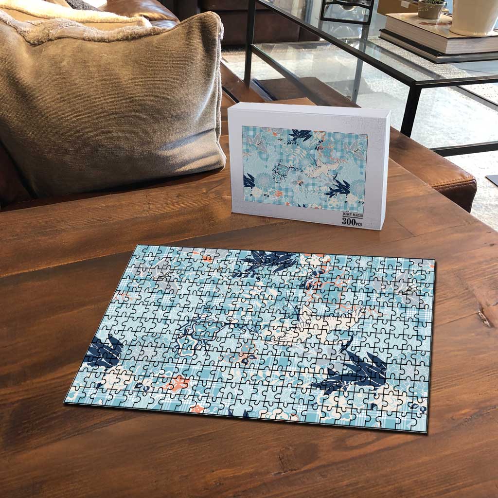 Blue Palaka Crane and Flowers Puzzle Japan Heritage Spirit LT9 - Polynesian Pride