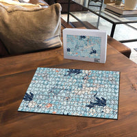 Blue Palaka Crane and Flowers Puzzle Japan Heritage Spirit LT9 - Polynesian Pride