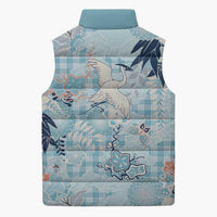 Blue Palaka Crane and Flowers Sleeveless Puffer Jacket Japan Heritage Spirit LT9 - Polynesian Pride