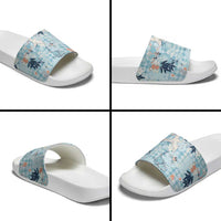 Blue Palaka Crane and Flowers Slide Sandals Japan Heritage Spirit - Polynesian Pride