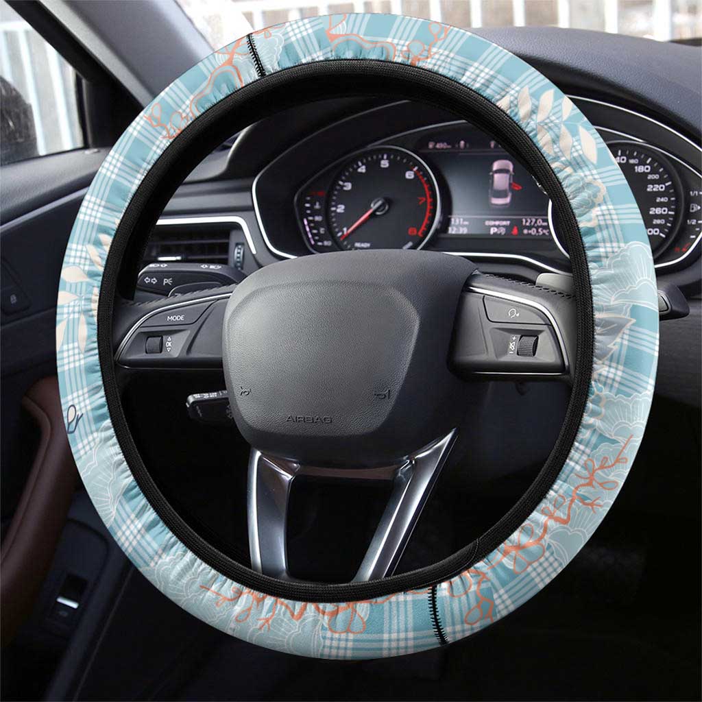 Blue Palaka Crane and Flowers Steering Wheel Cover Japan Heritage Spirit LT9 - Polynesian Pride