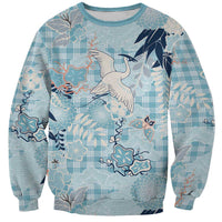 Blue Palaka Crane and Flowers Sweatshirt Japan Heritage Spirit LT9 Unisex Blue - Polynesian Pride