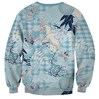 Blue Palaka Crane and Flowers Sweatshirt Japan Heritage Spirit LT9 - Polynesian Pride