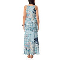 Blue Palaka Crane and Flowers Tank Maxi Dress Japan Heritage Spirit - Polynesian Pride