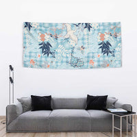 Blue Palaka Crane and Flowers Tapestry Japan Heritage Spirit - Polynesian Pride