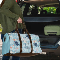 Blue Palaka Crane and Flowers Travel Bag Japan Heritage Spirit - Polynesian Pride