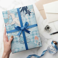 Blue Palaka Crane and Flowers Wrapping Paper Japan Heritage Spirit LT9 - Polynesian Pride
