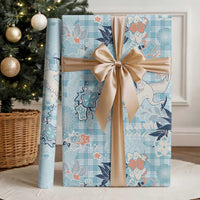 Blue Palaka Crane and Flowers Wrapping Paper Japan Heritage Spirit LT9 - Polynesian Pride