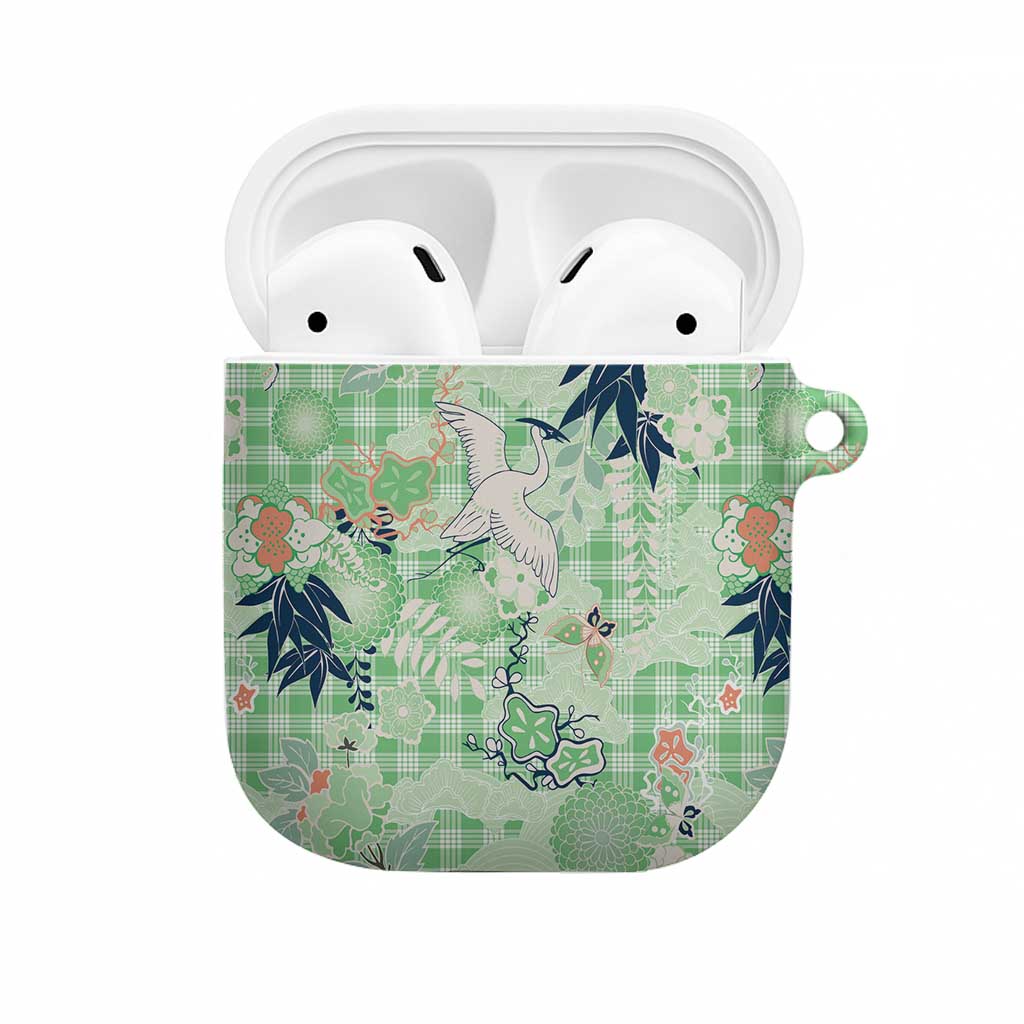 Green Palaka Crane and Flowers AirPods Case Japan Heritage Spirit LT9 Green - Polynesian Pride